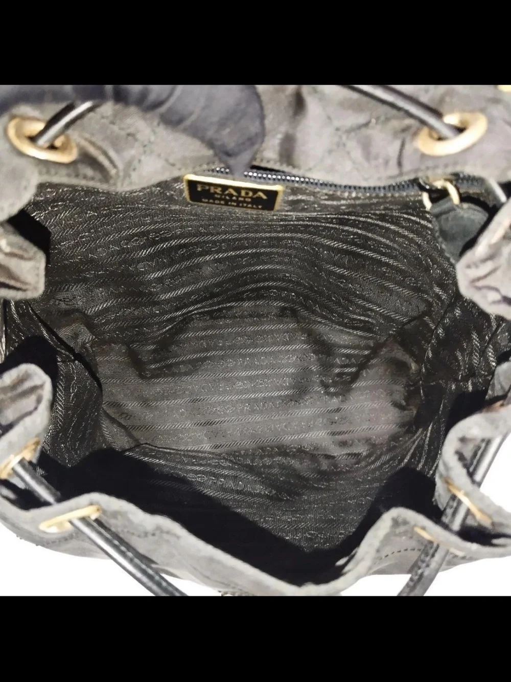 Prada Black Quilted Nylon Drawstring Backpack with Gold Hardware